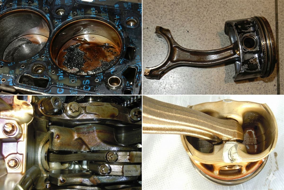 Повреждения двигателя BMW X6: деформация шатуна, нагар в цилиндрах, следы масла